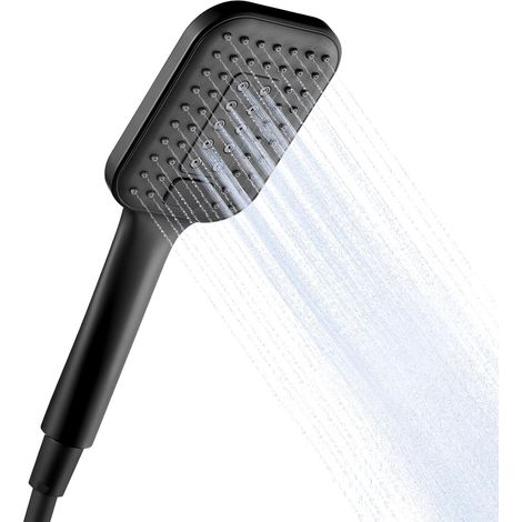 Duschkopf mit 1,6 m Schlauch, 3-stufige Handbrause, großer quadratischer Duschkopf, wassersparender Duschkopf, Duschkopf mit flexiblem Schlauch fürs Badezimmer, Schwarz