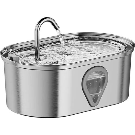Fontaine à eau pour animaux de compagnie en acier inoxydable de 3,5 L avec indicateur de niveau d'eau, convenant à diverses races de chiens et de chats. (1/5)