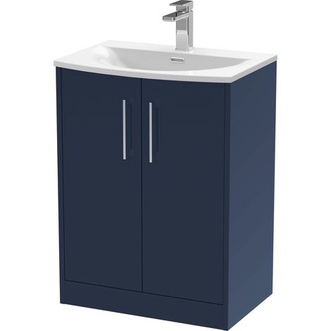 Hudson Reed Juno Satin Midnight Blue 600mm 2 Door Vanity Unit and Curved Ceramic Basin - JNU2903G (1/5)