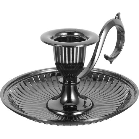 Bougeoir de Table Rétro Noir en Alliage de Zinc, Chandelier Portatif Poignée, Résistant à l'usure Quotidienne, Décoration Vintage pour Tables de Ferme et Centres de Mariage (1/5)