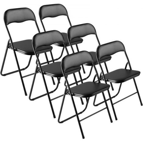6 PCS Sillas Plegables, Sillas Plegables Apilables Portátiles de Cuero con Estructura de Metal Resistente y Cojín Acolchado, Carga de 158 kg para el Hogar, Jardín, Fiestas y Eventos, Negro (1/5)