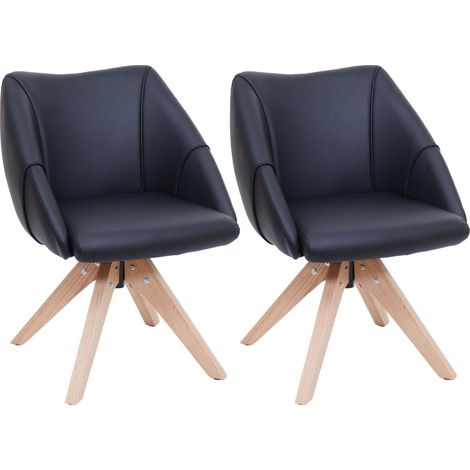 Set da 2 sedie da sala pranzo HHG-525, poltroncina da cucina, imbottita girevole, in legno e ecopelle, nero