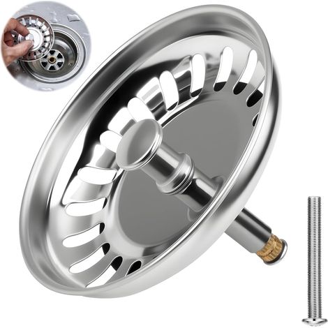 1 Bouchon évier 80mm, Acier inoxydable, Filtre résidus, Pince réglable, Cuisine salle de bain