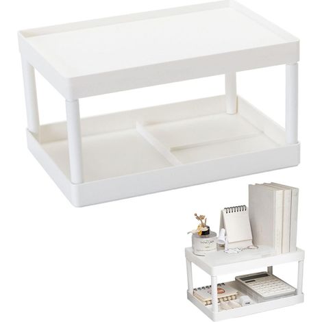Rangement de bureau à double couche en plastique résistant, organisateur multifonction pour fournitures scolaires et cosmétiques (1/5)