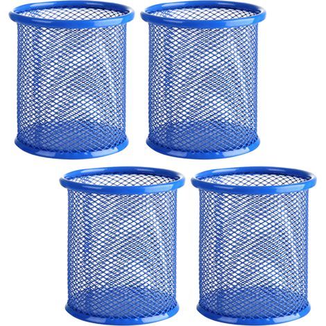 Stiftehalter aus Netzgewebe, Stiftehalter aus Metall, fürs Büro, Stifteorganizer, 4er-Set (rund, blau) (1/5)