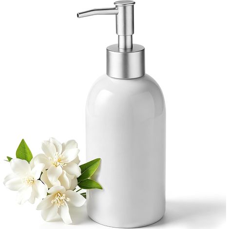 Distributeur Savon Céramique, 350 ML Flacon Pompe Vide(Blanc) (1/5)