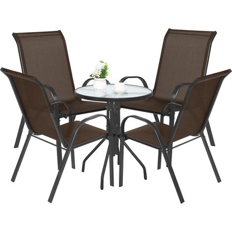Set da giardino Island con tavolo tondo e 4 sedie Sofia marroni (1/5)