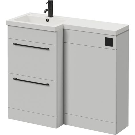 Napoli 390 Gloss Grey Pearl 1000mm 2 Drawer Vanity Unit Toilet Suite with Left Hand Square Lucia Basin - 1000mm - Matt Black 320mm HandleWithout Kingston Toilet Pan