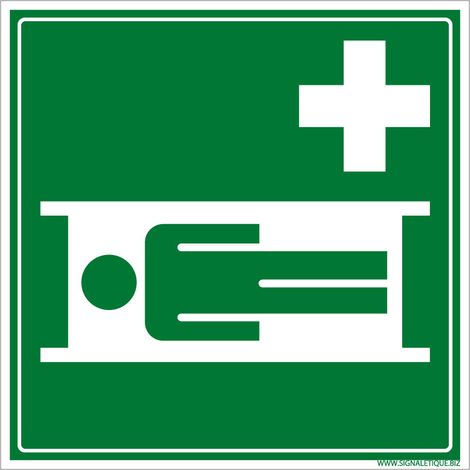 Panneau de signalisation civière/brancard ISO 7010 - Évacuation et secours - Adhésif 125x125 mm (1/5)