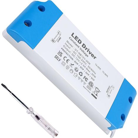 Transformateur LED 12V 30W, alimentation 100-240V CA à 12V CC 2,5A, alimentation LED à très basse tension et tension constante,pour bandes lumineuses DIY 12 volts pour ampoules MR16 MR11 G4 (1/5)