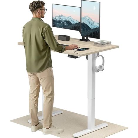 Standing Desk 120 x 80 cm with USB-C and USB-A Charging Port, Height Adjustable from 72 to 118 cm, 4 Memory Presets, Cable Management and Hook (1/5)