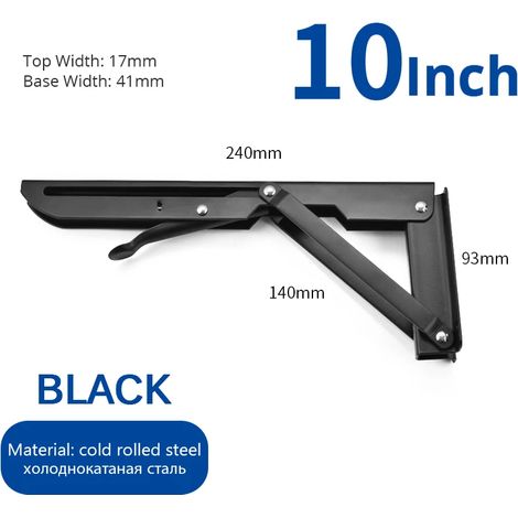 (Noir 25 cm - Espagne) 2 équerres pliantes en acier inoxydable, blanc et noir, support mural triangulaire en fer pour étagère, banc ou table (1/5)