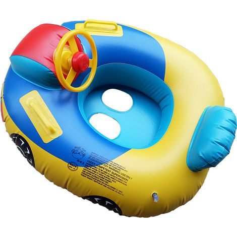 Anneau de natation gonflable pour bébé mignon, entraîneur de natation pour poussette avec volant, anneau de flotteur de bateau de piscine, adapté aux enfants de 1 à 5 ans 1pc Bleu Jaune Diamètre intér (1/3)