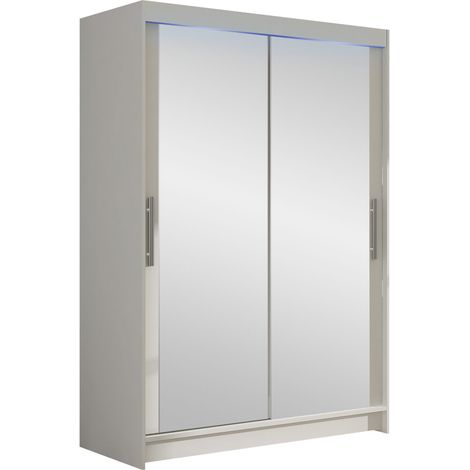 Armoire Closico Pacron VII, Blanc, 200x120x58cm, Portes d'armoire: Coulissantes, Nombre d'étagères: 5, LED: Disponible
