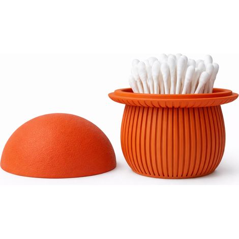 Contenitore da bagno a forma di fungo arancione, organizer per cotton fioc (1/3)