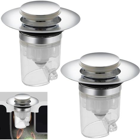 Bonde Lavabo Bouchon Vidange Pop up - 2 Pièces, Couleur Argent, Bouchoner D'évier de Cuisine, Convient pour Salles de Bains, Les Balcons Cuisines, Assure Ecoulement Fluide de l'eau