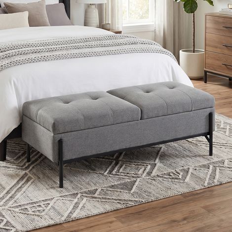 Banc de rangement pour linge. Banc de lit à 2 compartiments, couvercles à charnières et rembourrage extra épais. 117 x 50 x 44 cm