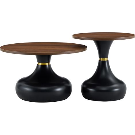 GagaLot de 2 tables gigognes rondes effet noyer métal (1/5)