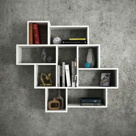 Dmora - Estantería Dpochesc, Estante, Estante de pared, Estanterías multiusos, 116x15h104 cm, Blanco (1/5)