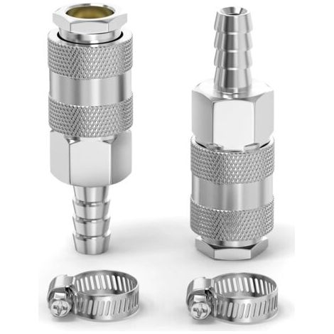 2 pièces accouplement d’air industriel mâle canne de tuyau de 8MM, fer nickel plating débit de raccord rapide air pneumatique compresseur raccords de tuyau (1/5)
