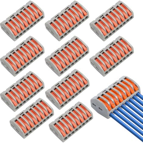 10 conectores de cable eléctrico tipo palanca, 8 puertos, conectores compactos para conductores, bloque de terminales de resorte compacto, para cableado de edificios e instalaciones domésticas. (1/5)
