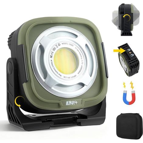 Lampe de Travail LED 10000mAh avec Base Magnétique - 1500LM Dimmable - Lampe de Camping IPX4 Étanche à Rotation 360° - Projecteur Portable pour Atelier Voiture Camping (1/5)