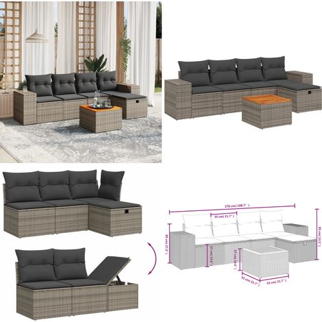 Salon de jardin 6 pcs avec coussins gris résine tressée - Ensemble Salon De Jardin - Mobilier De Jardin - Canapé Extérieur - Chaise Extérieure - Table Basse Jardin - Home & Living (1/5)