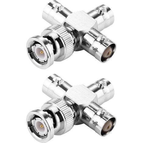 Lot de 2 adaptateurs BNC mâle vers 3 femelles de type T - Connecteur coaxial répartiteur 4 voies pour câble d'extension - Câble coaxial CCTV - Radios Wi-Fi - 50 Ohm (1/5)