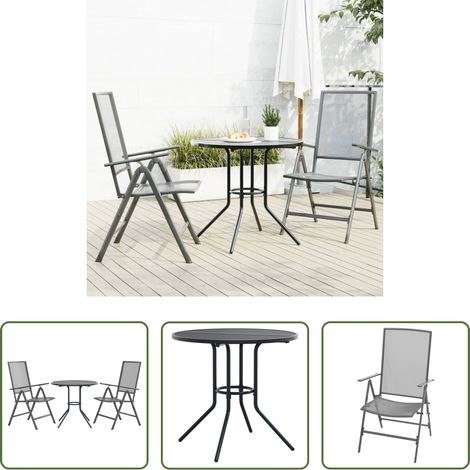 vidaXL Stuhl Set - Gartenstuhl-Set 3-tlg. Verstellbar Pulverbeschichteter Stahl (1/5)
