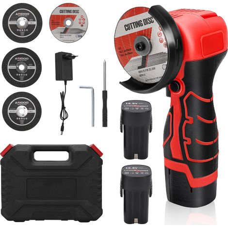 Mini Meuleuse D'Angle Sans Fil, 28000RPM 16.8V Disqueuse avec 2 batteries 2000mAh, 4 Disques à Tronçonner 76mm, Meuleuse d'angle pour Meuler et Polir, Couper (1/5)