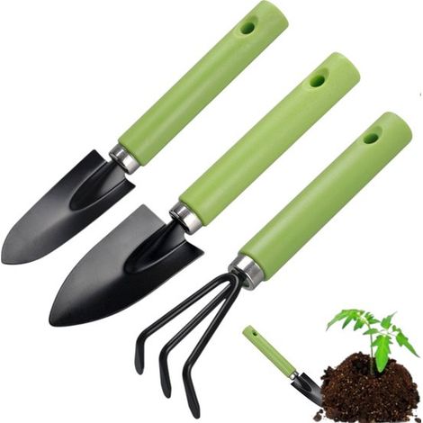 Juego de 3 piezas，Herramientas de jardinería，Herramientas de plantación，Juego de herramientas de jardinería，Verde，Incluye pala ancha (1/5)