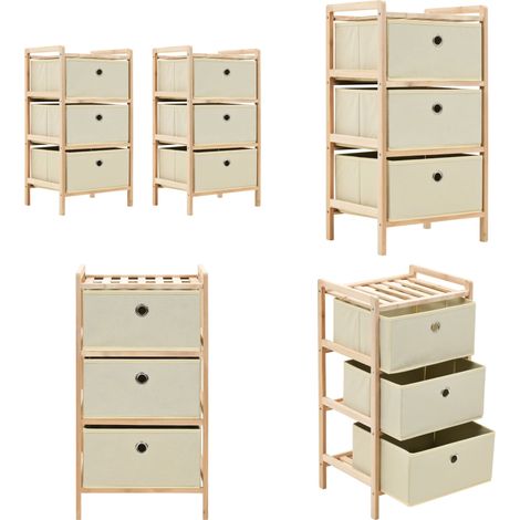 Étagères de rangement avec 3 paniers en tissu 2 pcs beige cèdre - Etagere De Rangement - Meuble Rangement - Rangement Tiroir - Commode Textile - Etageres Bois - Home & Living (1/5)