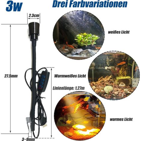 Lampe d'Aquarium LED Clipser Éclairage pour Poisson Plante Aquatique Spot USB Flexible Ajustable 3 Modes Couleur