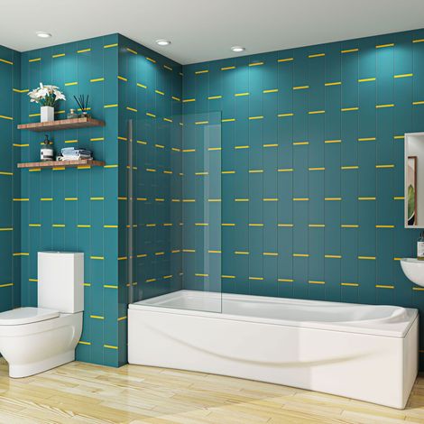 800x1400mm Height Corner Fixed Bath Shower Screen Over Bath Square Cut (1/3)