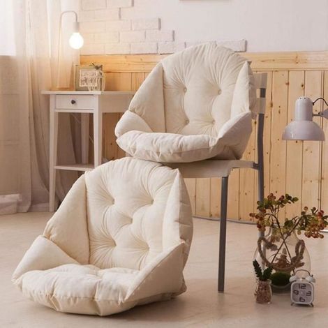 Coussin de chaise avec dossier coquille, velours douillet, élastique et imperméable, couleur beige, dimensions 55 x 45 cm (1/4)