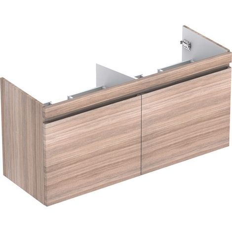 Mueble bajo Geberit Renova Plan para lavabo doble, con dos cajones y dos cajones ingleses: Ancho 122,6cm, Alto 58,6cm, Fondo 43,8cm, Olmo / Film decorativo estructurado