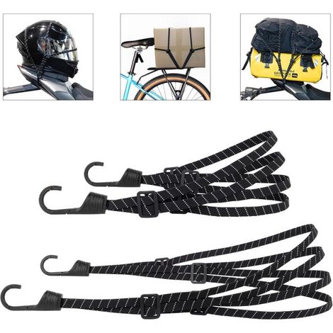 Set di 2 corde elastiche con ganci, ideali per bicicletta, moto, bagagli, casco, colore nero (1/4)
