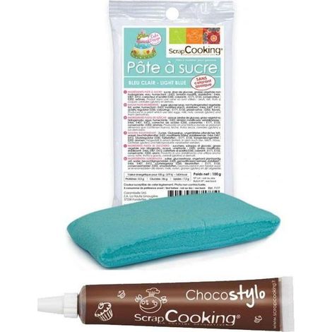 Stylo chocolat + Pâte à sucre bleu clair 100 g