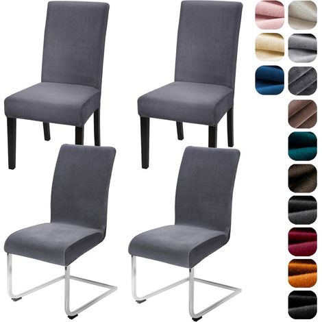 Stuhlhussen 4er Set Samt Grau Universalgröße Stretch Waschbar (1/5)