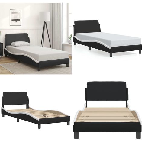 Bettgestell mit Kopfteil Schwarz und Weiß 80x200 cm Kunstleder - Bettstellengestell - Doppelbett - Boxspringbetten - Schlafzimmermöbel - Kunstleder Möbel - Home & Living (1/5)