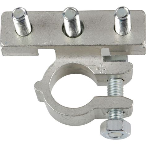 Morsetto batteria zincato fissaggio cavo a capocorda su vite - foro capocorda Ø 6/6/6 mm - Polo positivo (1/2)