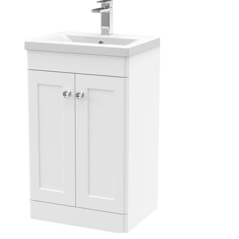 Swynnerton Traditional 2 Door Floor Standing Vanity Unit with Mid-Edge Basin, Satin White, 500mm