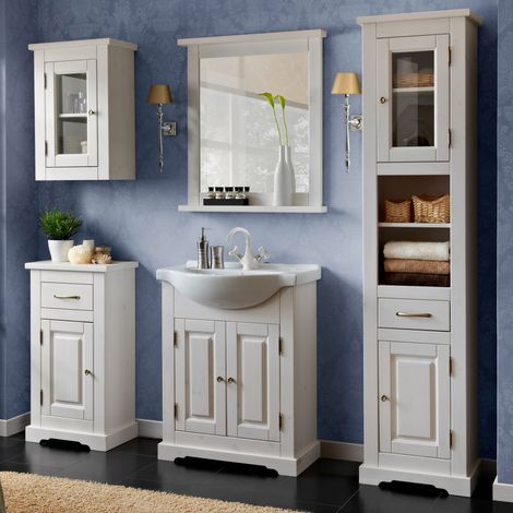 Badmöbel Set inkl.Keramik-Waschbecken 65 cm, 5-teilig LIRIA-56, Massivholz, B x H x T ca.: 185 x 200 x 43 cm (1/5)