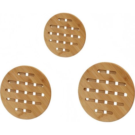 Lot de 3 dessous de plat isolants en bambou, tapis thermiques ronds pour cuisine et salon, 15, 18 et 19,5 cm, bois naturel (1/5)