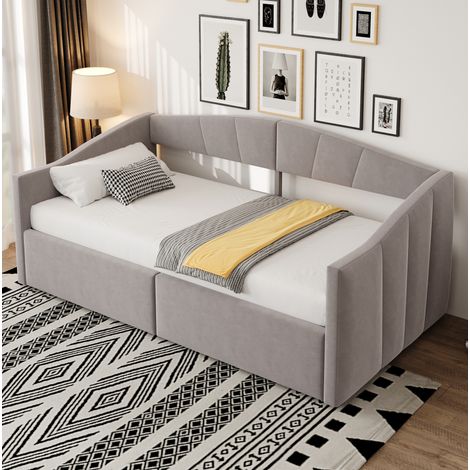 Cama sofá individual con almacenamiento gris claro OKMYHOME (1/5)