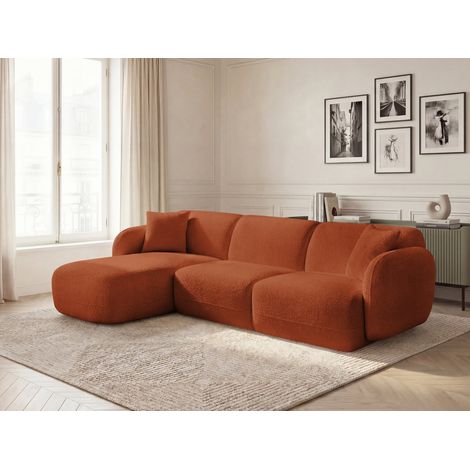 BOBOCHIC - Canapé d'angle fixe modulable ANDA tissu chenille Angle gauche  Orange (1/5)
