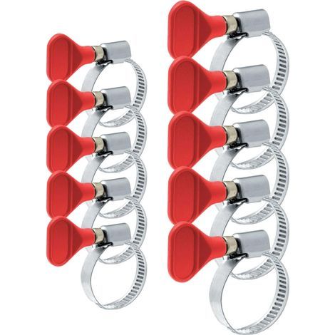 Set mit 10 verstellbaren Schlauchschellen – 16–27 mm – 25–40 mm – mit Griff – für Wasser-, Gas-, Garten- und Schwimmbadschläuche (1/5)