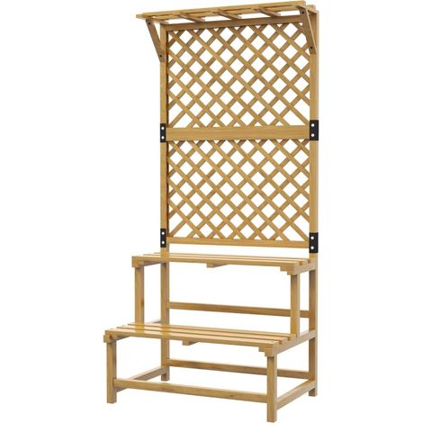 Scaletta portapiante a 2 piani con griglia e tetto in legno di abete, 75x50x166 cm, colore giallo (1/5)