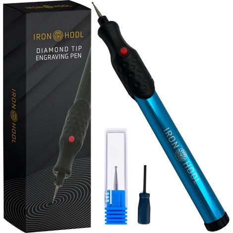Stylo de gravure avec pointe diamant pour métal, céramique, verre - Fonctionne avec 2 piles AAA - Stylo de gravure électrique pour bijoux DIY et cadenas - Bleu (1/5)