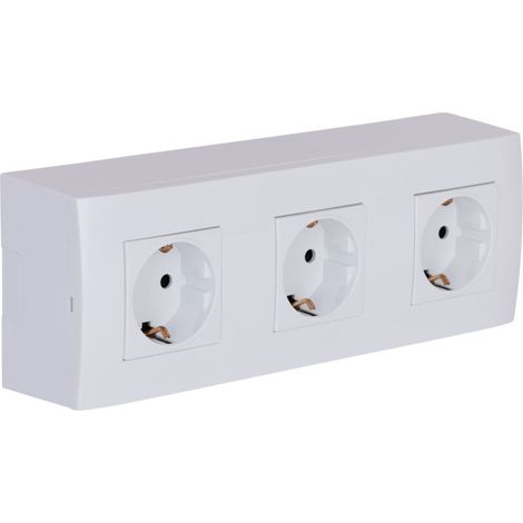 Triple prise Schuko en saillie + plaque de finition - Blanc - Kalya - (1/5)